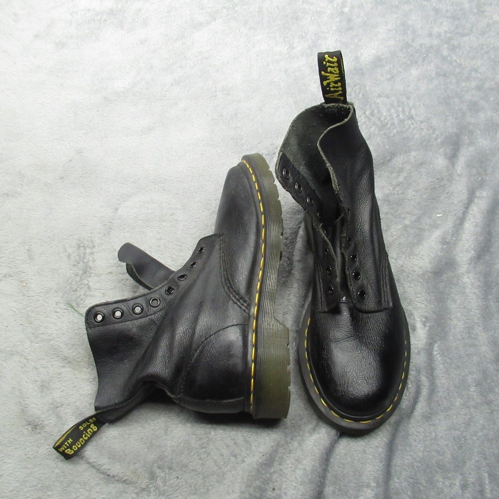 Dr Martens Pascal Boots Women 7 Black Leather Ankle Combat Heel Chunky Work Shoe